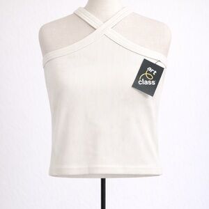 Art Class Women's Cream Cross-Neck Crop Top
